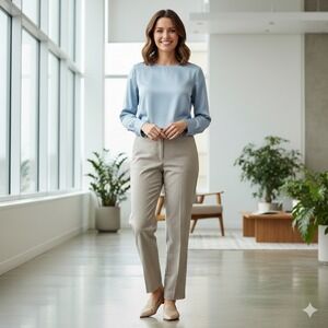 LOFT High Waist Curvy Straight Leg Pants Tan‎ Work Trousers - Size 14